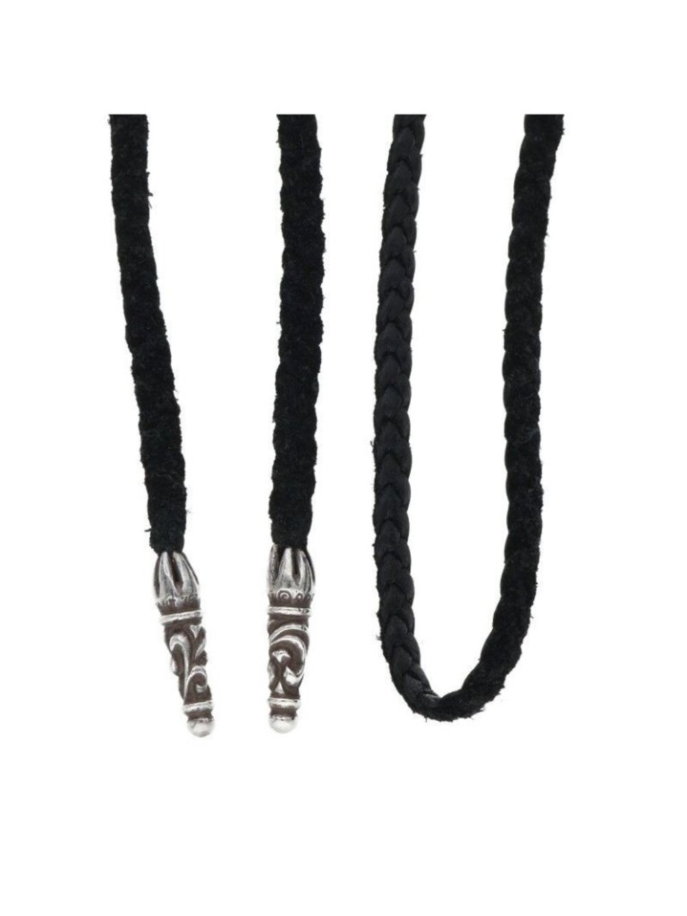 Chrome Hearts Leather Braid Scroll Blade Silver Necklace